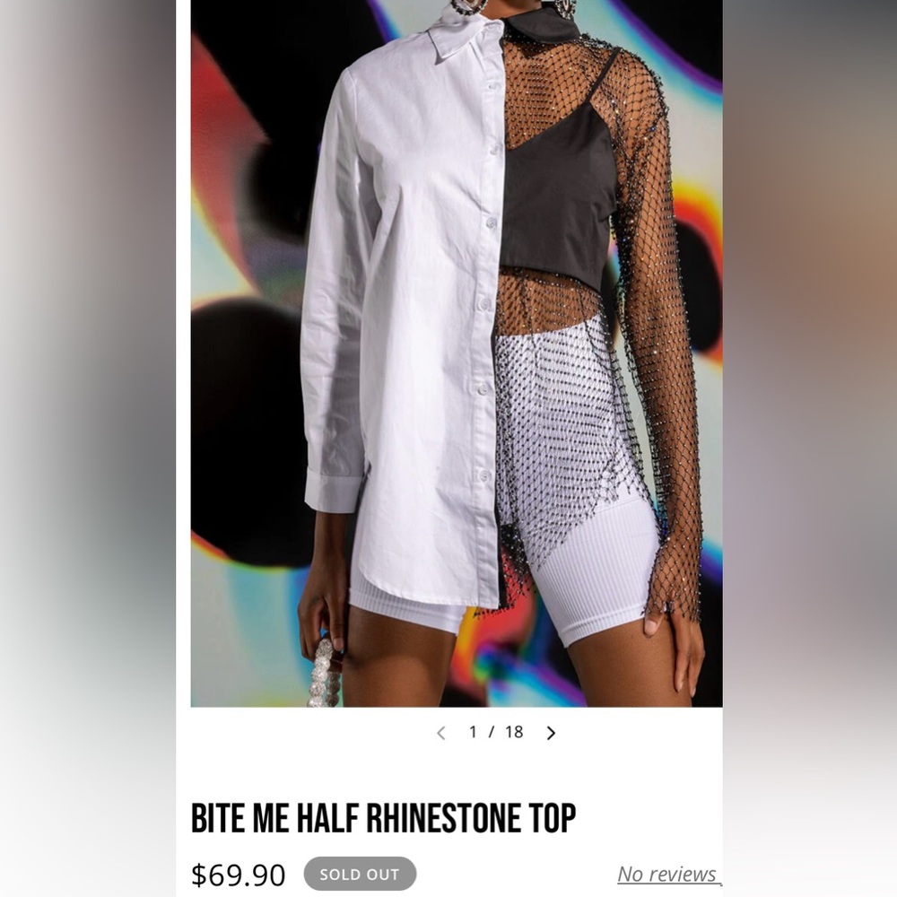 AKIRA Black and White Rhinestone Mesh Blouse